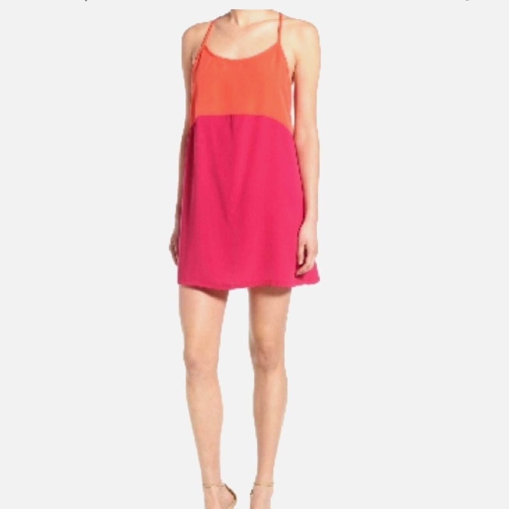 Mimi Chica orange & fushia Colorblock sleeveless mini dress women's size XS